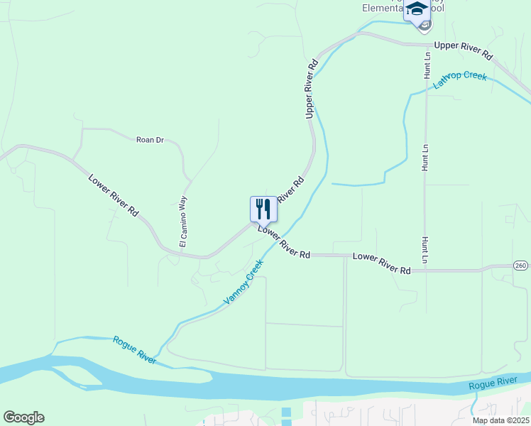 map of restaurants, bars, coffee shops, grocery stores, and more near 5791 Upper River Road in Grants Pass