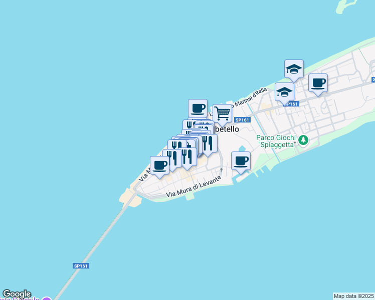 map of restaurants, bars, coffee shops, grocery stores, and more near 6 Via Luigi Pirandello in Orbetello