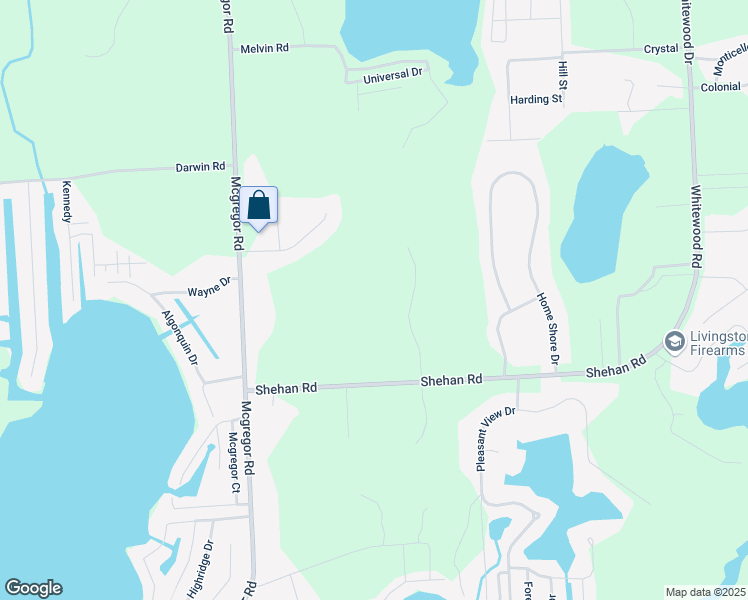 map of restaurants, bars, coffee shops, grocery stores, and more near 2481 Shehan Road in Pinckney