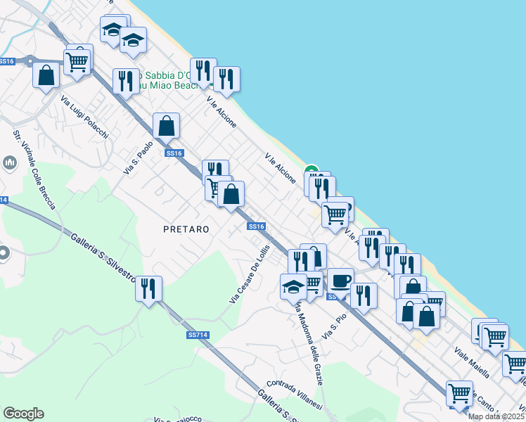 map of restaurants, bars, coffee shops, grocery stores, and more near Viale Monte Velino in Francavilla al Mare