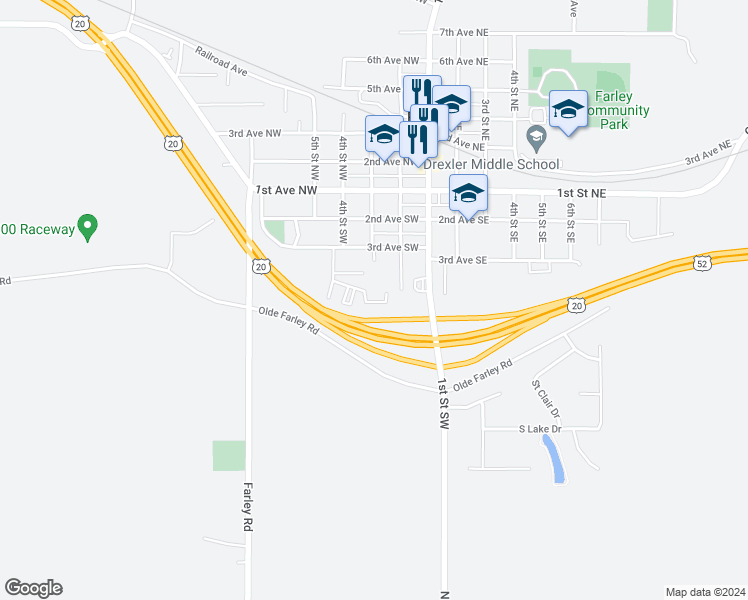 map of restaurants, bars, coffee shops, grocery stores, and more near 310 Browns Court in Farley