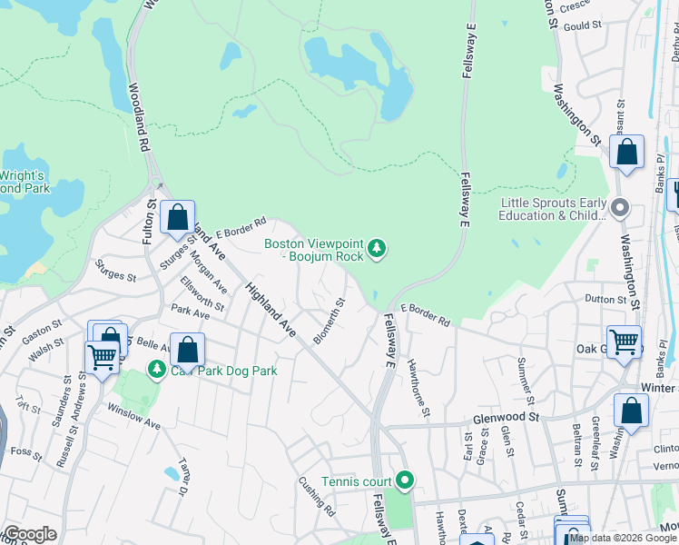 map of restaurants, bars, coffee shops, grocery stores, and more near 198 East Border Road in Malden
