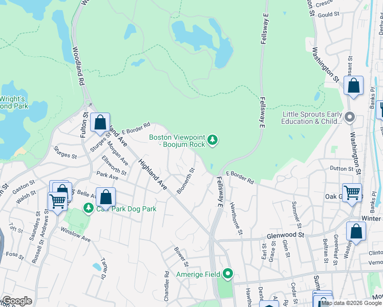 map of restaurants, bars, coffee shops, grocery stores, and more near 200 East Border Road in Malden