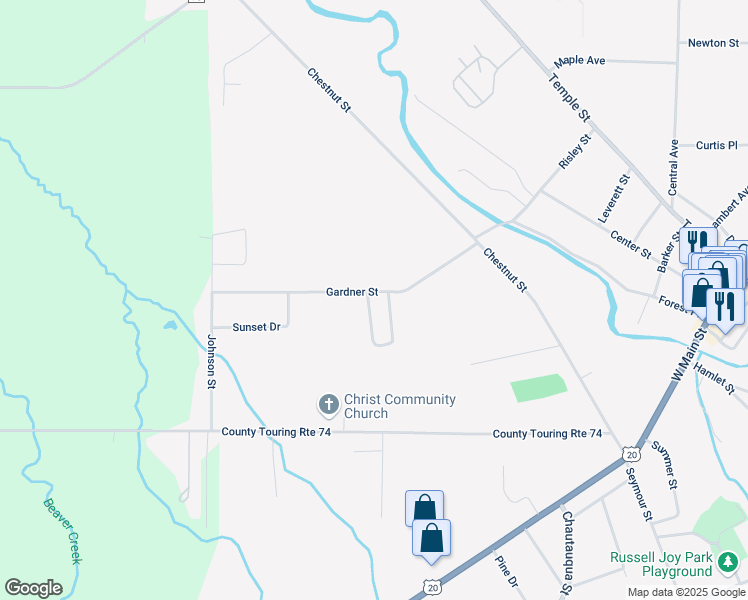 map of restaurants, bars, coffee shops, grocery stores, and more near 79 Pulaski Street in Fredonia
