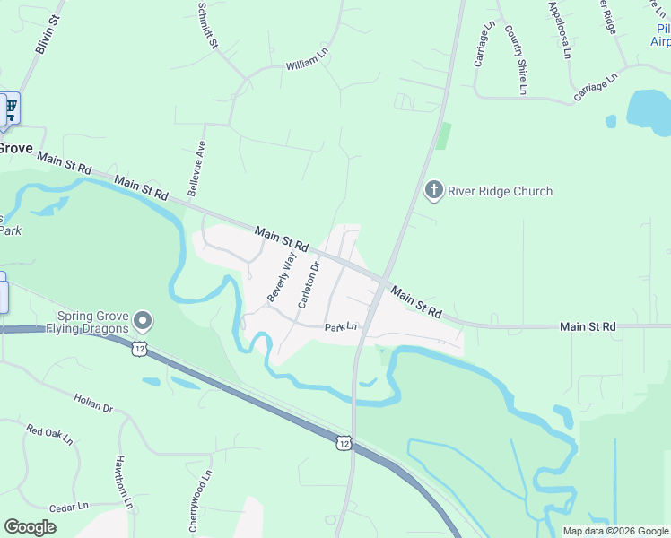 map of restaurants, bars, coffee shops, grocery stores, and more near 1202 Main Street in Spring Grove