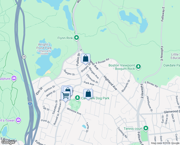 map of restaurants, bars, coffee shops, grocery stores, and more near 272 Gaston Street in Medford