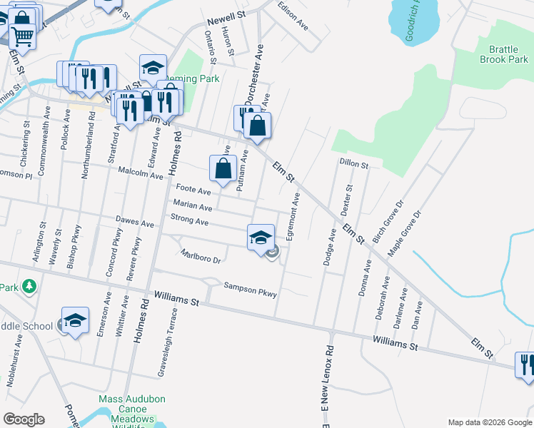 map of restaurants, bars, coffee shops, grocery stores, and more near 67 Hazelwood Terrace in Pittsfield