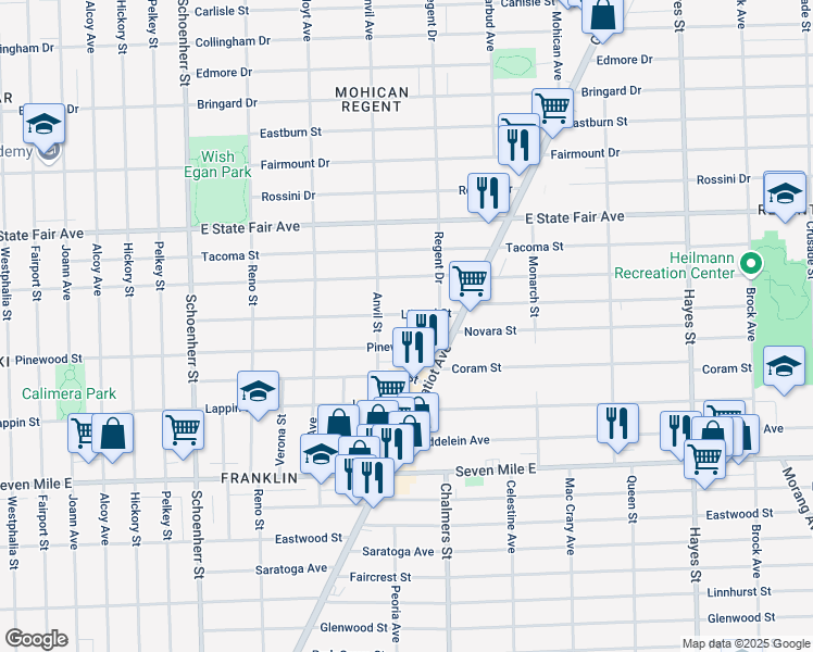 map of restaurants, bars, coffee shops, grocery stores, and more near 14138 Liberal Street in Detroit