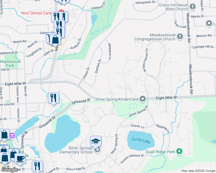 map of restaurants, bars, coffee shops, grocery stores, and more near 20793 Veranda Drive in Novi
