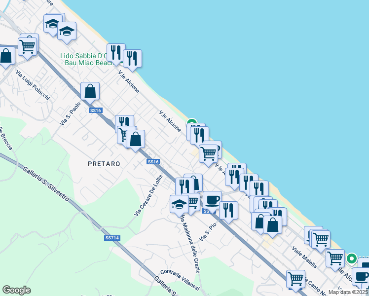map of restaurants, bars, coffee shops, grocery stores, and more near 209 Viale Alcione in Francavilla al Mare