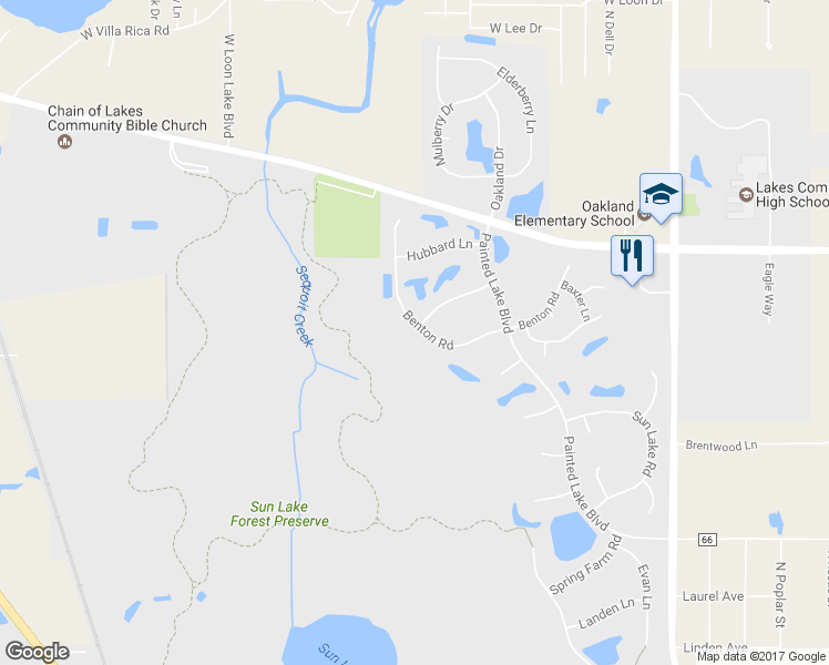 map of restaurants, bars, coffee shops, grocery stores, and more near 1310 Benton Road in Lake Villa