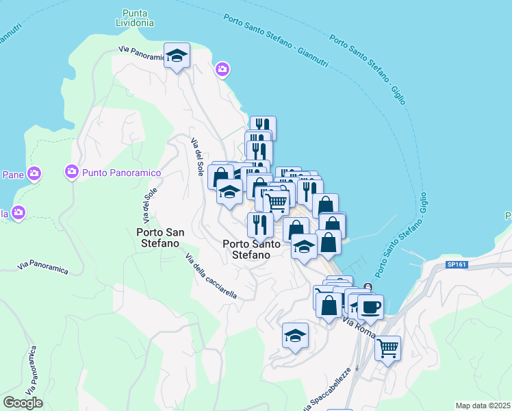 map of restaurants, bars, coffee shops, grocery stores, and more near 2 Via Cappellini in Porto Santo Stefano