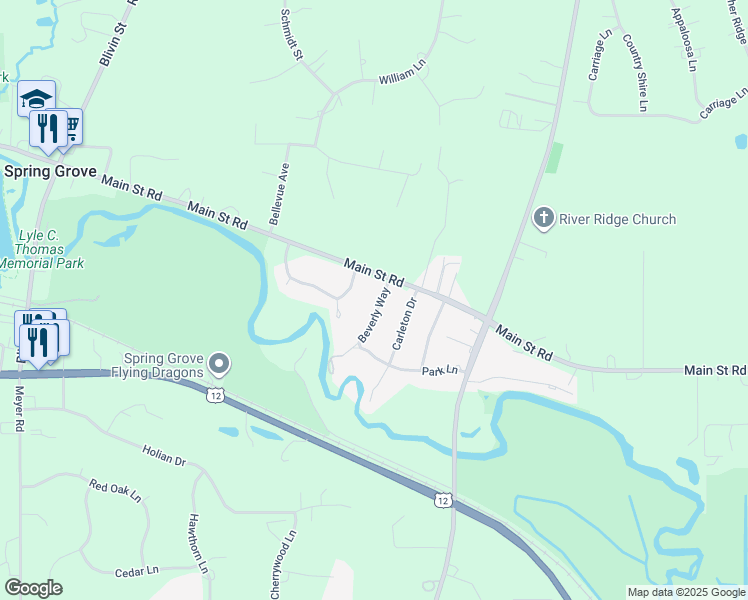 map of restaurants, bars, coffee shops, grocery stores, and more near 7715 Beverly Way in Spring Grove