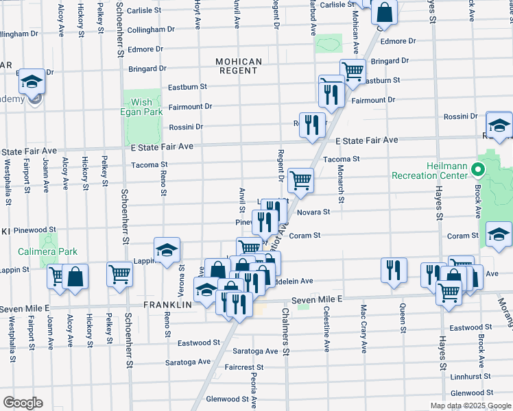 map of restaurants, bars, coffee shops, grocery stores, and more near 14138 Liberal Street in Detroit