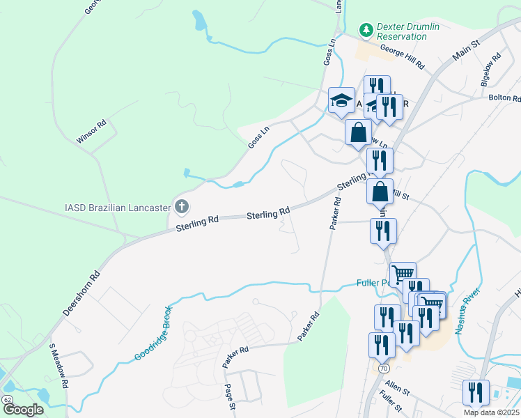 map of restaurants, bars, coffee shops, grocery stores, and more near 225 Sterling Road in Lancaster