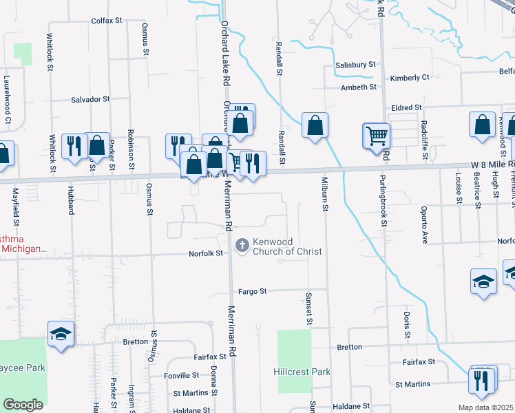 map of restaurants, bars, coffee shops, grocery stores, and more near 31200 Morlock Street in Livonia