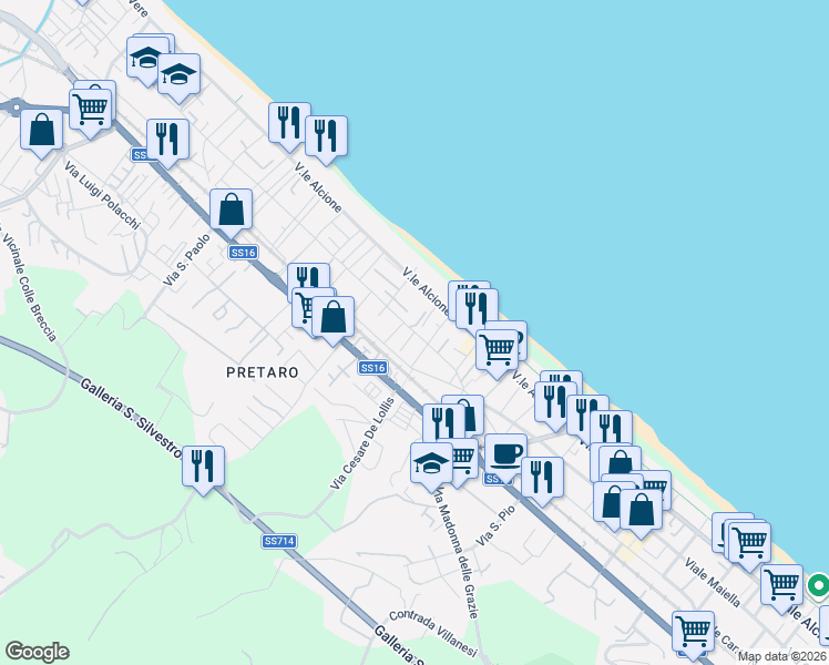 map of restaurants, bars, coffee shops, grocery stores, and more near 17 Viale Monte Sirente in Francavilla al Mare