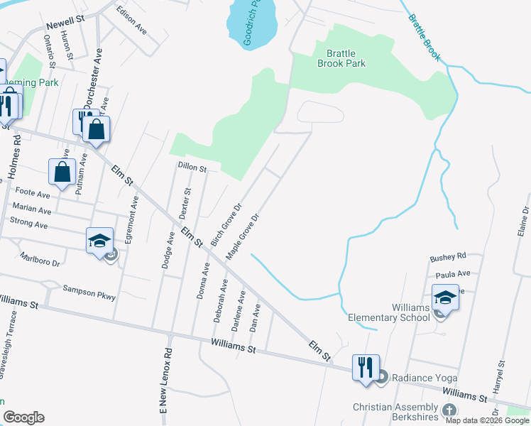 map of restaurants, bars, coffee shops, grocery stores, and more near 86 Maple Grove Drive in Pittsfield