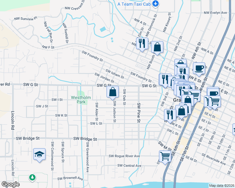 map of restaurants, bars, coffee shops, grocery stores, and more near 913 Southwest H Street in Grants Pass
