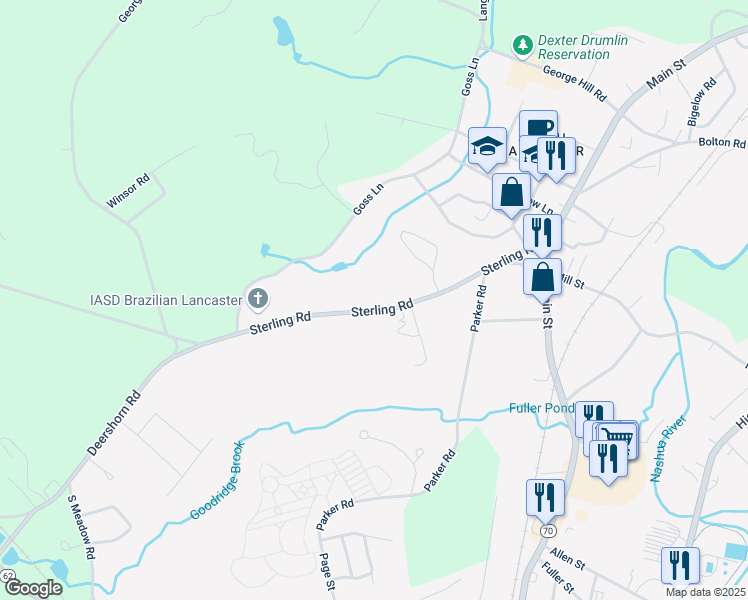 map of restaurants, bars, coffee shops, grocery stores, and more near 225 Sterling Road in Lancaster