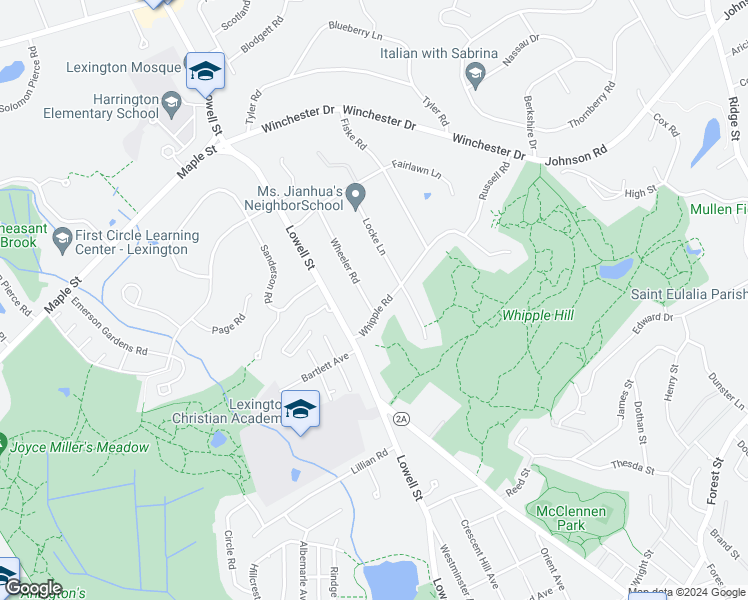 map of restaurants, bars, coffee shops, grocery stores, and more near 3 Wheeler Road in Lexington