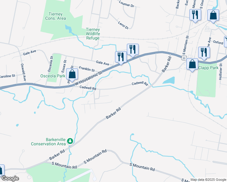 map of restaurants, bars, coffee shops, grocery stores, and more near 103 Cadwell Rd in Pittsfield