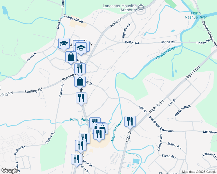 map of restaurants, bars, coffee shops, grocery stores, and more near 4 Mill Street Court in Lancaster