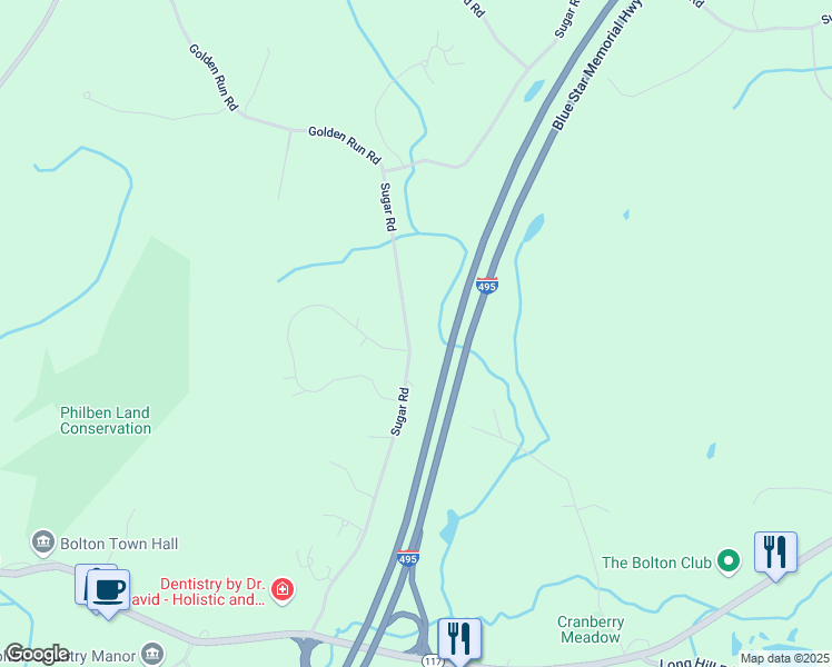 map of restaurants, bars, coffee shops, grocery stores, and more near 131 Sugar Road in Bolton