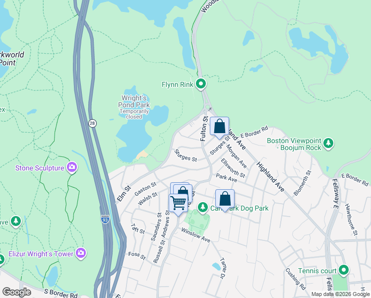 map of restaurants, bars, coffee shops, grocery stores, and more near 46 Sturges Street in Medford