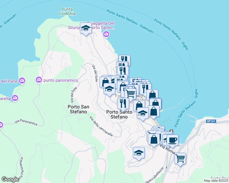 map of restaurants, bars, coffee shops, grocery stores, and more near 2 Via Cappellini in Porto San Stefano