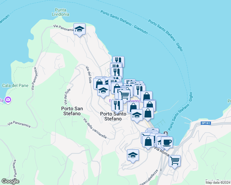map of restaurants, bars, coffee shops, grocery stores, and more near 2 Via Cappellini in Porto Santo Stefano
