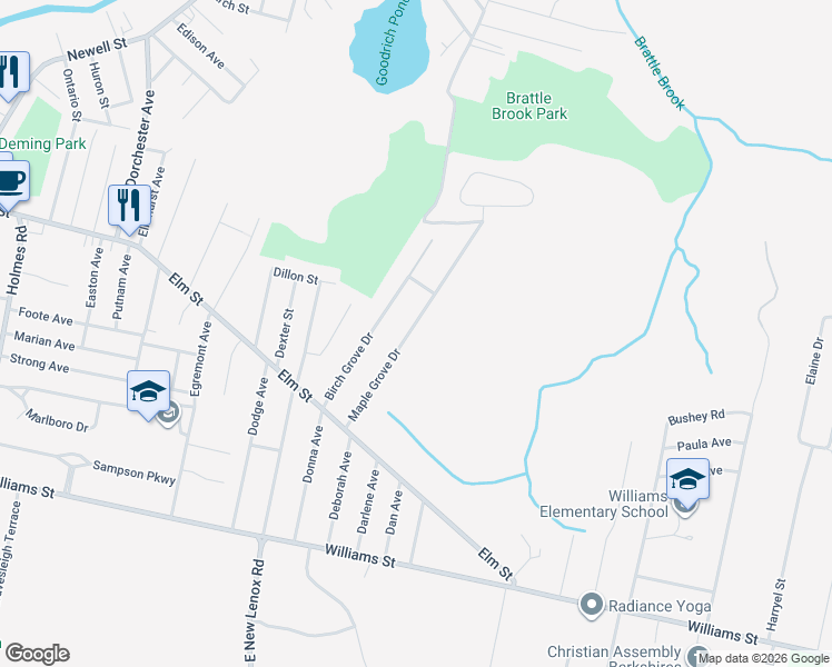 map of restaurants, bars, coffee shops, grocery stores, and more near 86 Maple Grove Dr in Pittsfield