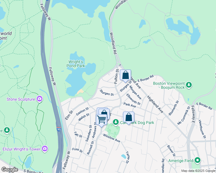 map of restaurants, bars, coffee shops, grocery stores, and more near 46 Sturges Street in Medford