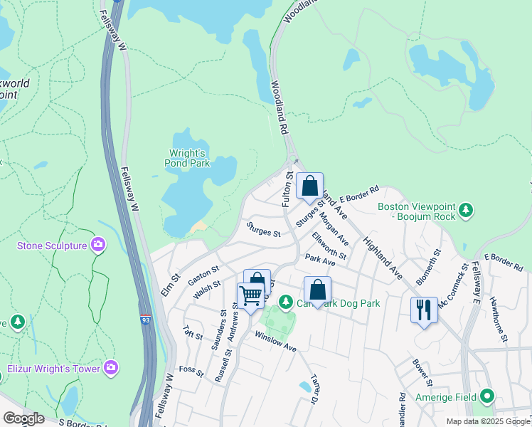 map of restaurants, bars, coffee shops, grocery stores, and more near 46 Sturges Street in Medford