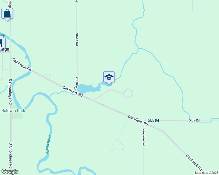 map of restaurants, bars, coffee shops, grocery stores, and more near 5123 Old Plank Road in Onondaga