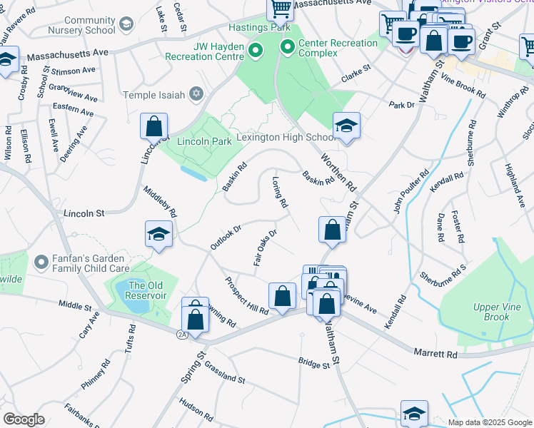 map of restaurants, bars, coffee shops, grocery stores, and more near 44 Fair Oaks Drive in Lexington