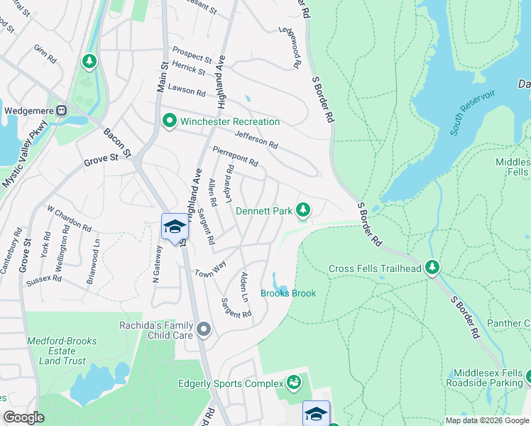 map of restaurants, bars, coffee shops, grocery stores, and more near 31 Willowdale Road in Winchester