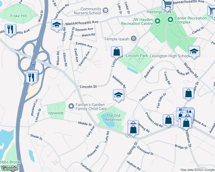 map of restaurants, bars, coffee shops, grocery stores, and more near 220 Lincoln Street in Lexington