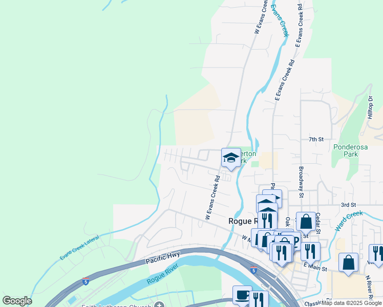 map of restaurants, bars, coffee shops, grocery stores, and more near 315 West Evans Creek Road in Rogue River