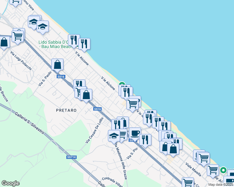 map of restaurants, bars, coffee shops, grocery stores, and more near 209 Viale Alcione in Francavilla al Mare