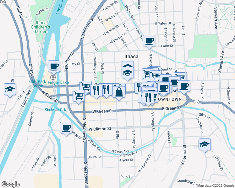 map of restaurants, bars, coffee shops, grocery stores, and more near 331 West Seneca Street in Ithaca