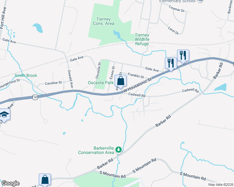 map of restaurants, bars, coffee shops, grocery stores, and more near 649 West Housatonic Street in Pittsfield