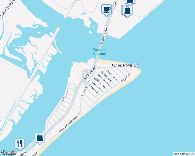 map of restaurants, bars, coffee shops, grocery stores, and more near 30 Alden Avenue in Revere