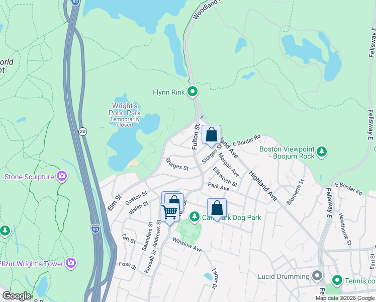 map of restaurants, bars, coffee shops, grocery stores, and more near 46 Sturges Street in Medford