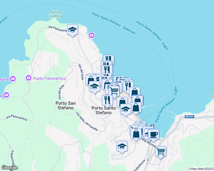 map of restaurants, bars, coffee shops, grocery stores, and more near 2 Via Cappellini in Porto Santo Stefano