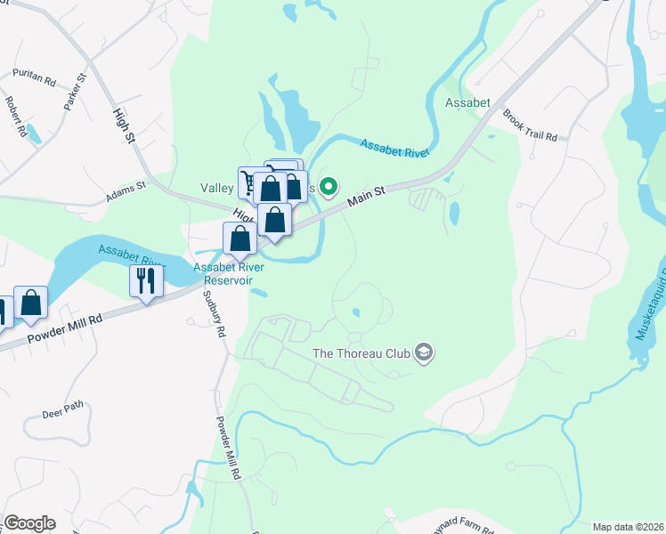 map of restaurants, bars, coffee shops, grocery stores, and more near 78 Forest Ridge Road in Concord