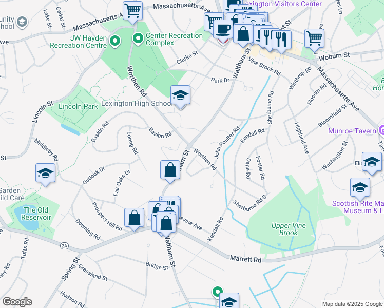 map of restaurants, bars, coffee shops, grocery stores, and more near 118 Worthen Road in Lexington