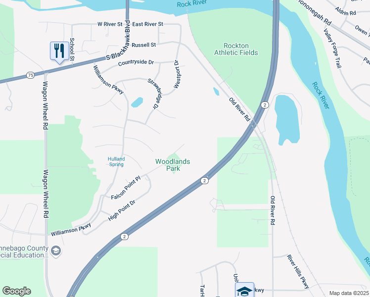 map of restaurants, bars, coffee shops, grocery stores, and more near 99 Falcon Point Place in Rockton