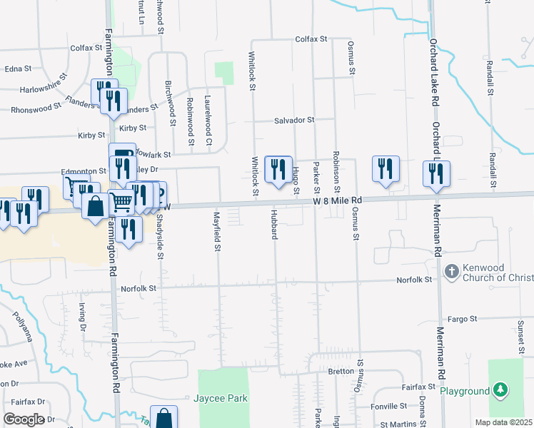 map of restaurants, bars, coffee shops, grocery stores, and more near in Livonia