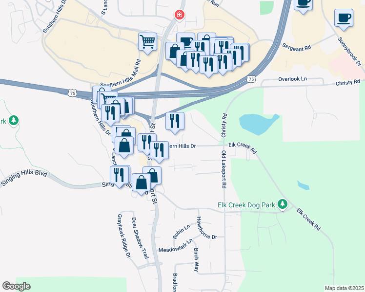 map of restaurants, bars, coffee shops, grocery stores, and more near 4557 Southern Hills Drive in Sioux City